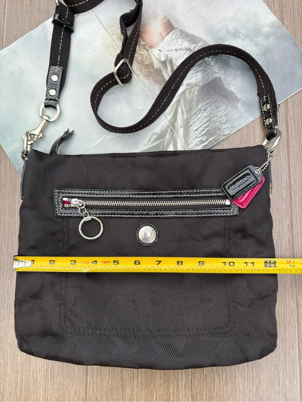 Coach Canvas Logo Print Crossbody Bag Adjustable Strap In Black